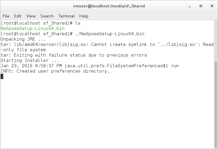 Run file NeXposeSetup-Linux64.bin as root user