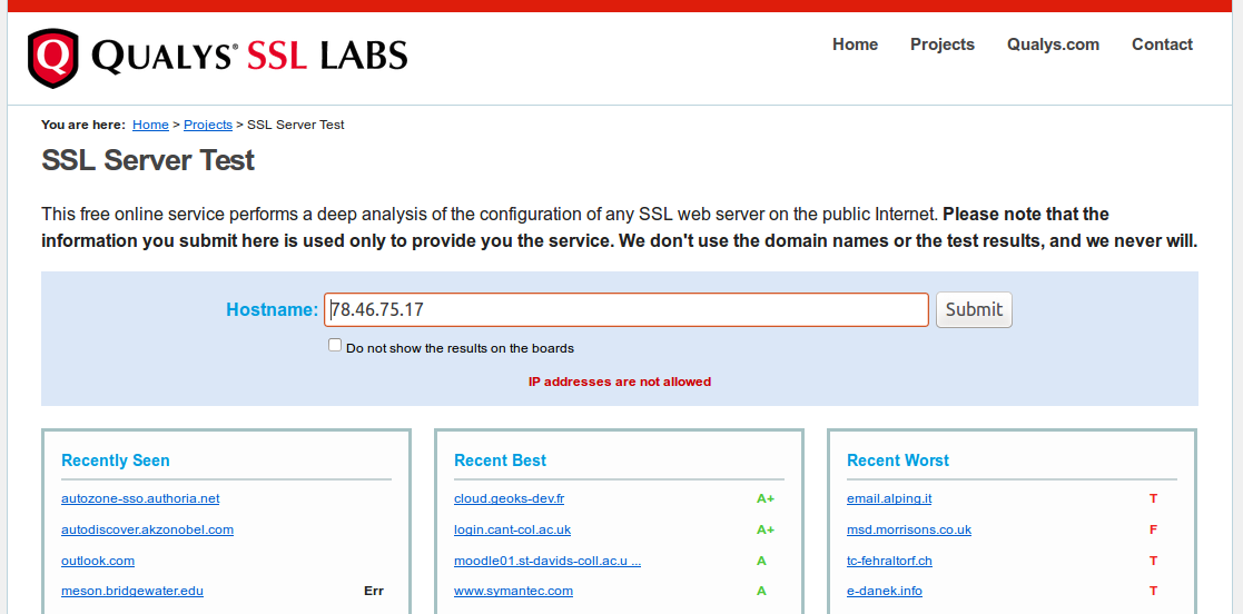 Qualys SSL Labs IP addresses are not allowed