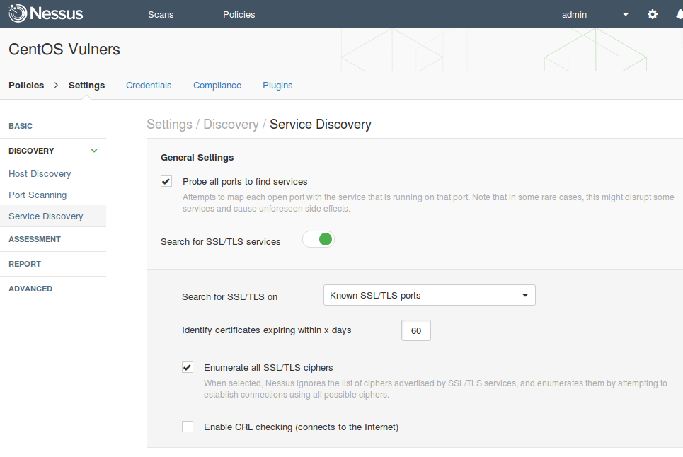 Nessus service discovery settings