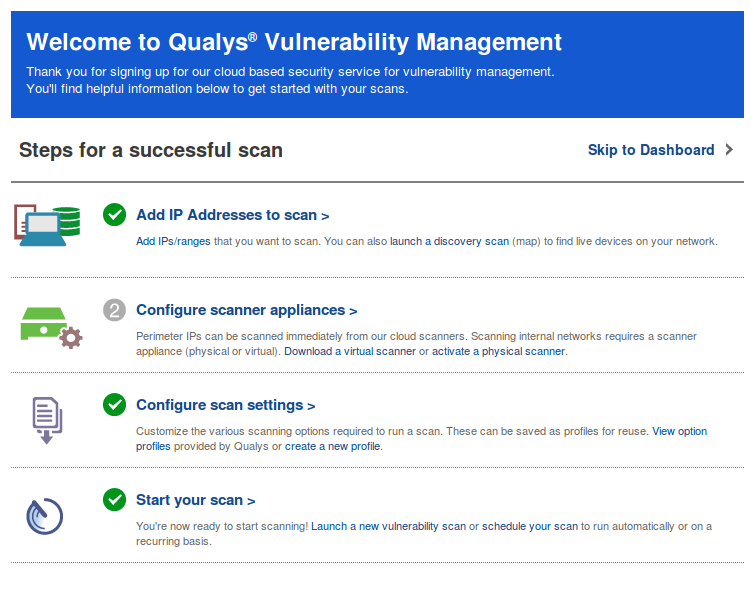 Qualys welcome screen
