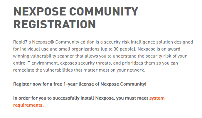 Nexpose community registration