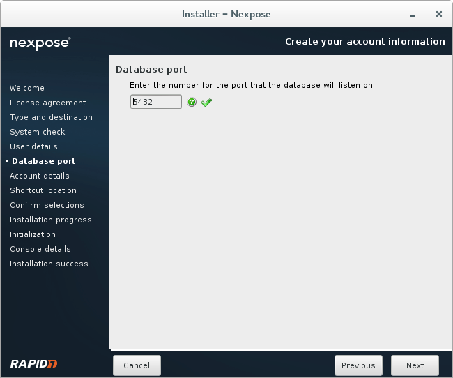 Default 8432 port for database