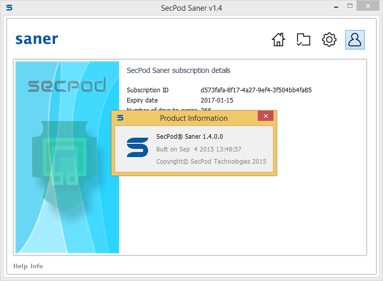 Secpod Saner Personal version 1.4.0.0 built on Sep 4 2015