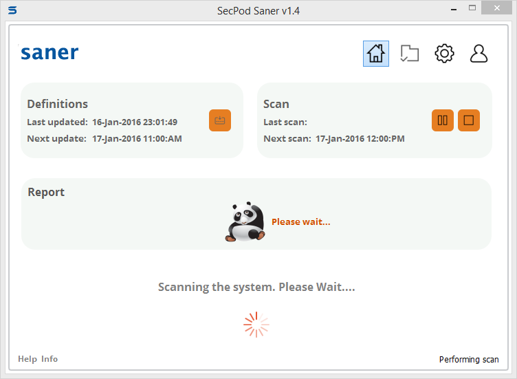 Secpod Saner Personal started system vulnerability and compliance scanning