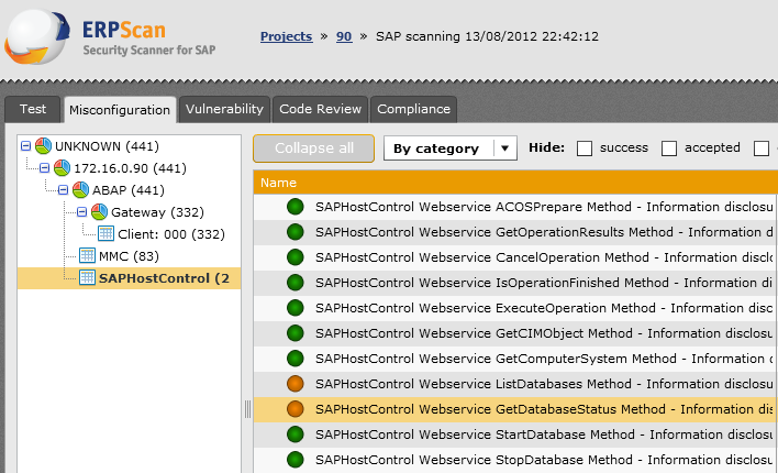 ERPScan compliance scan results