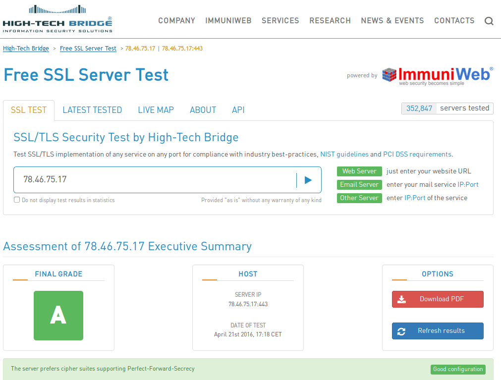 SSL/TLS Security Test by High-Tech Bridge