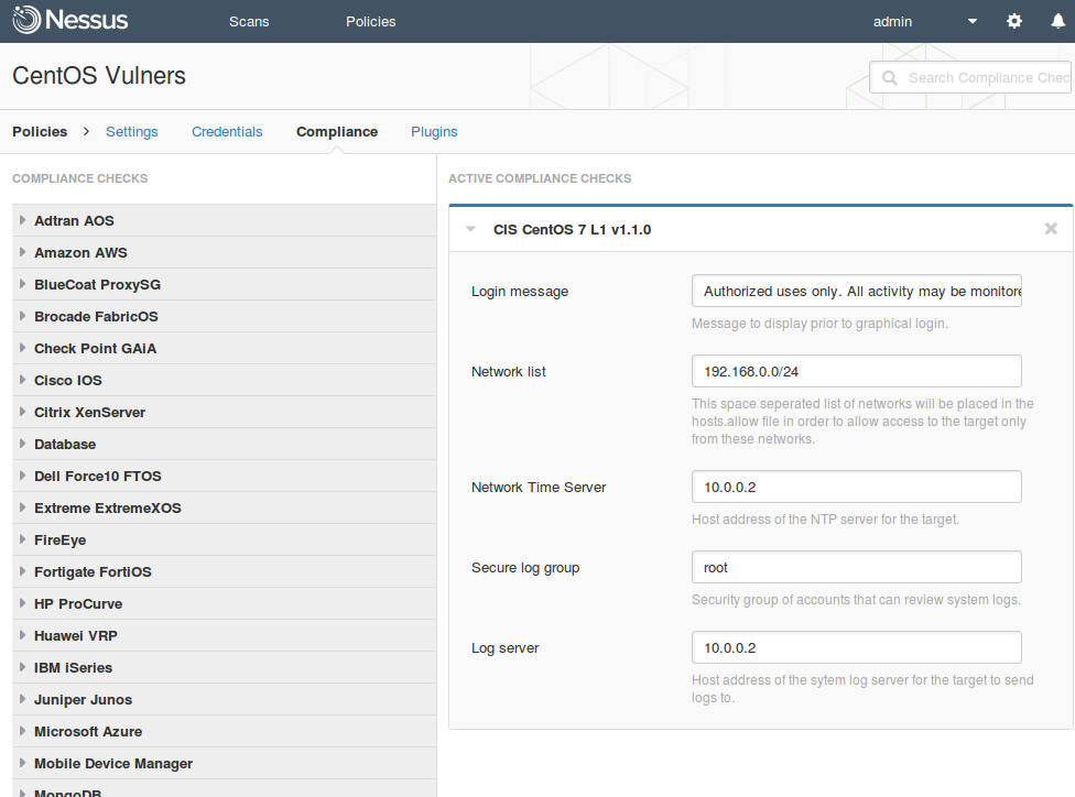 Nessus Compliance Configuration