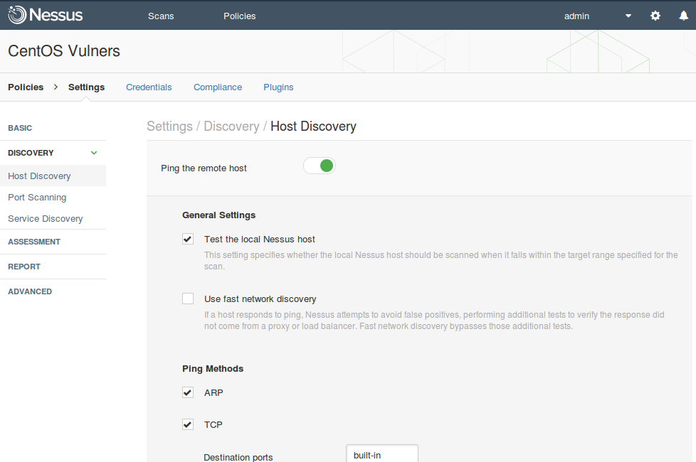 Nessus host discovery settings