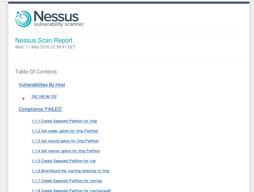 Nessus HTML scan report