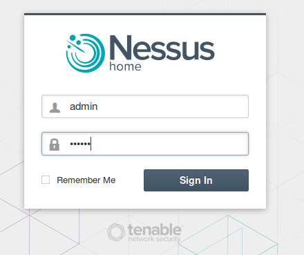 Nessus Login Screen