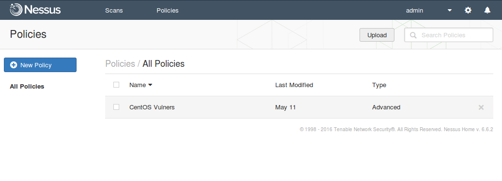 Nessus new scan policy