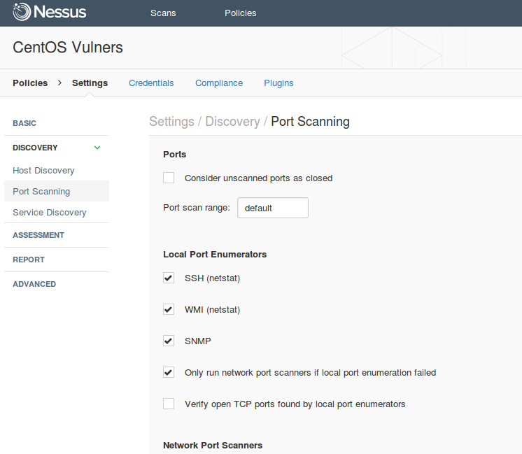 Nessus port scanning settings