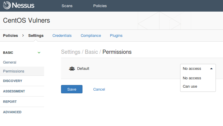 Nessus policy permissions