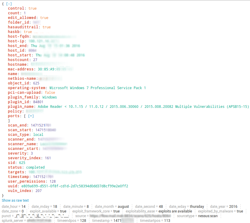 Nessus scan result in Splunk