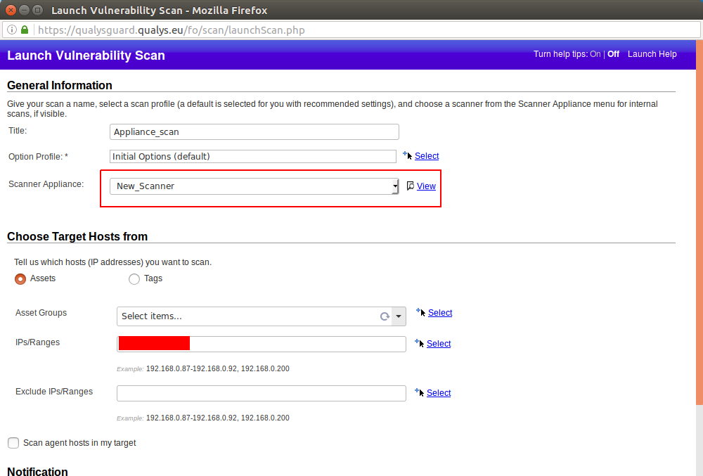 Qualys new appliance scan