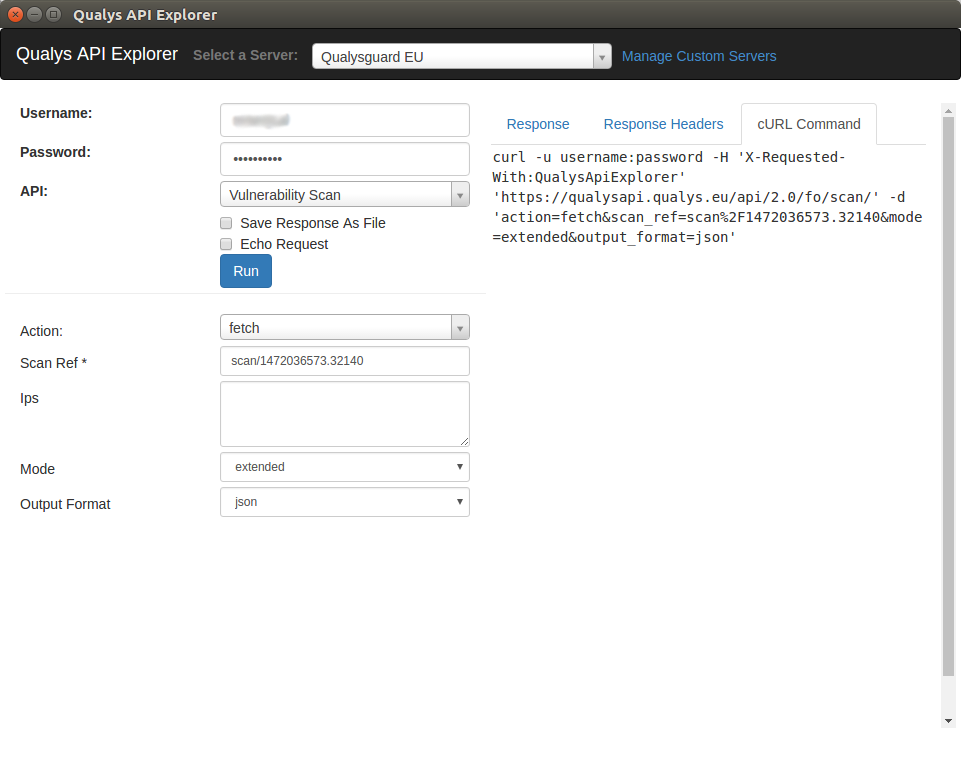 Qualys API explorer result