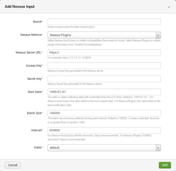 Splunk Input config for Nessus