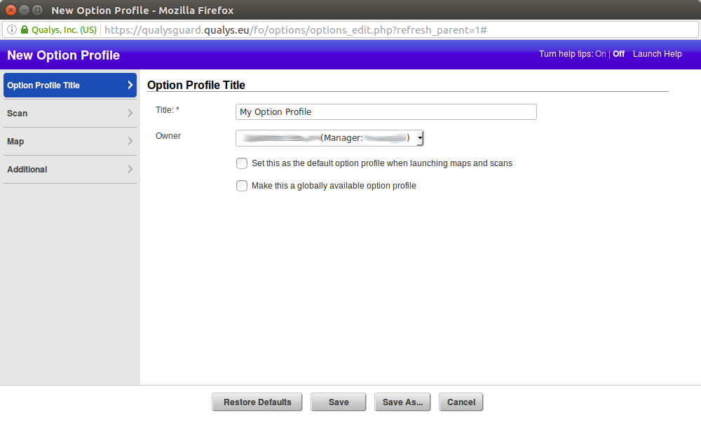 qualys new option profile
