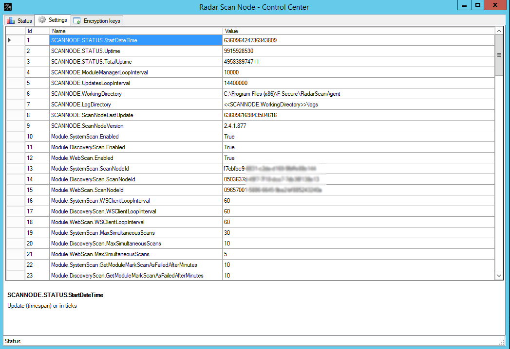 F-Secure Scan Node Agent Settings