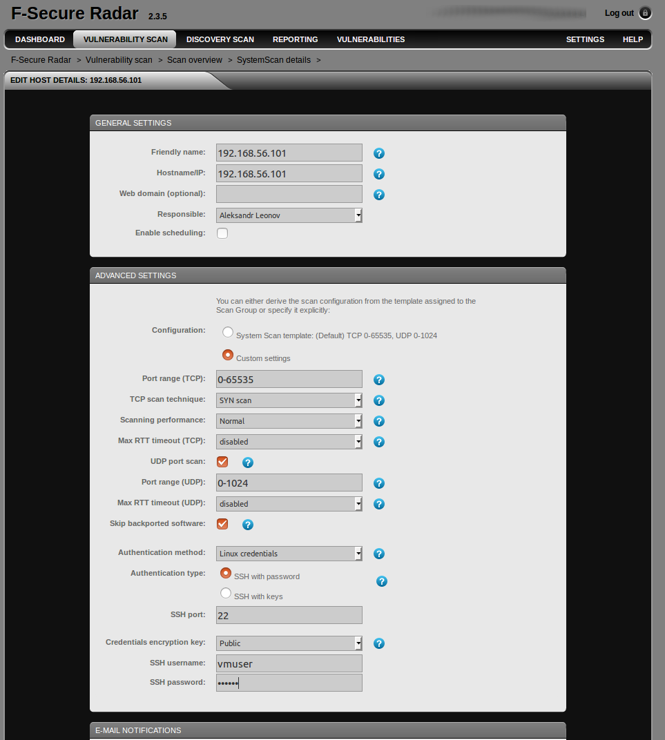 Vulnerability Scan Settings