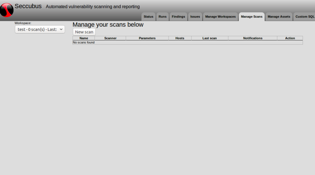 Seccubus Manage Scans