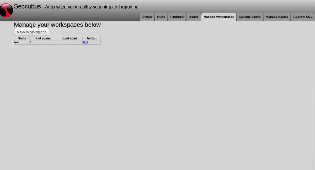 Seccubus Manage Workspaces