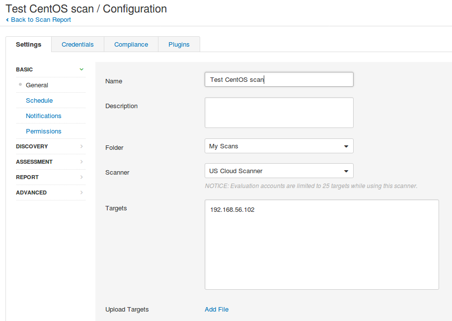 New Nessus scan configuration