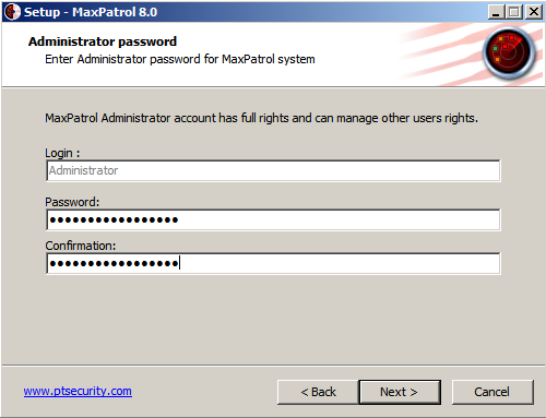 MaxPatrol8 administrator password