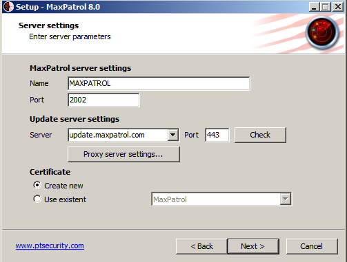 MaxPatrol8 server settings