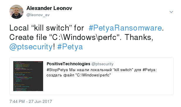 Petya ransomware kill switch