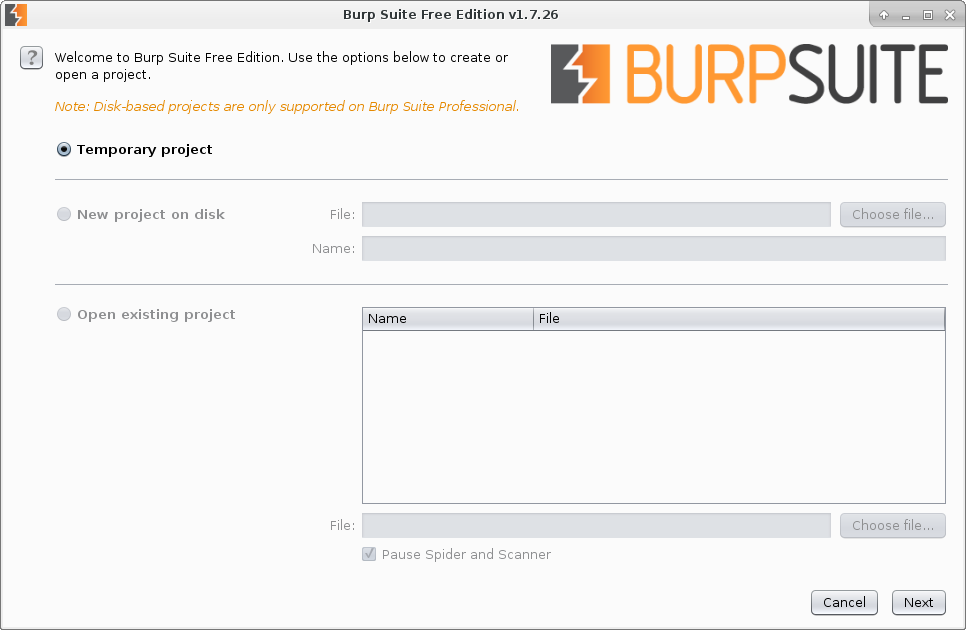 Burp disk based projects