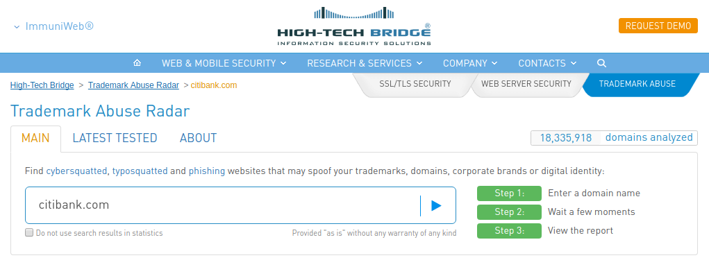 High-Tech Bridge Trademark Abuse Radar input