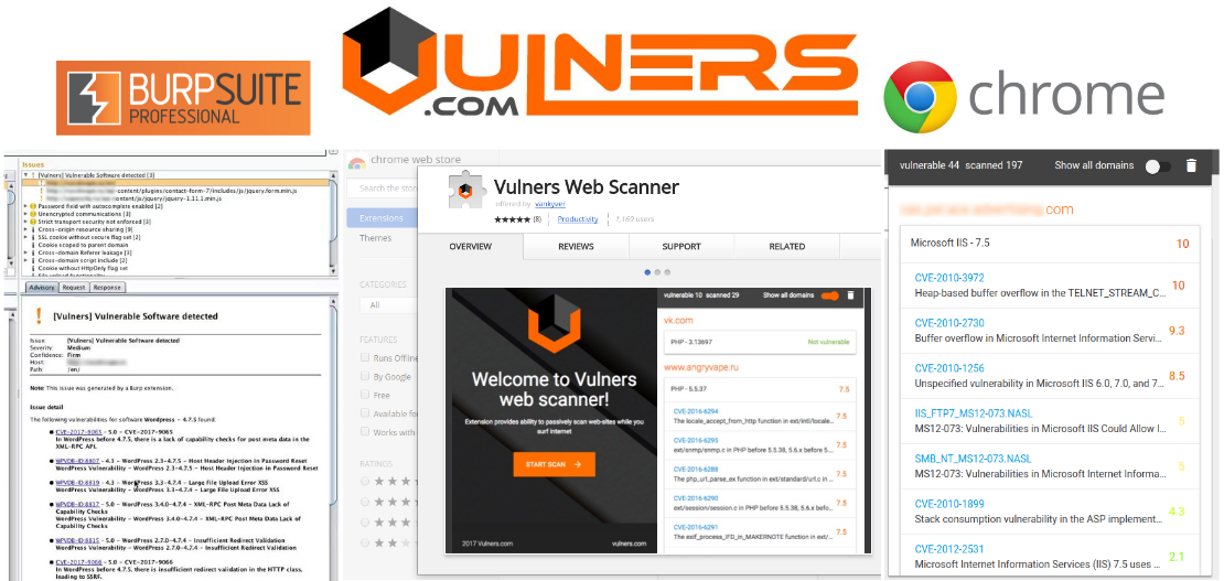 Vulners plugins for Burp Suite Professional and Google Chrome