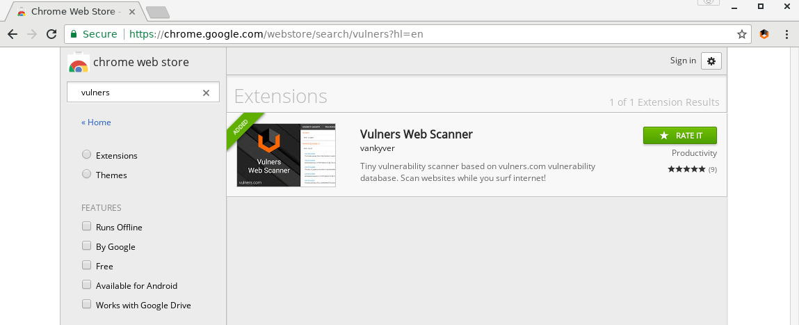 Vulners Web Scanner at chrome webstore