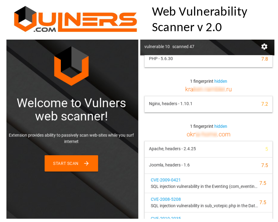 Vulners web vulnerability scanner v.2.0