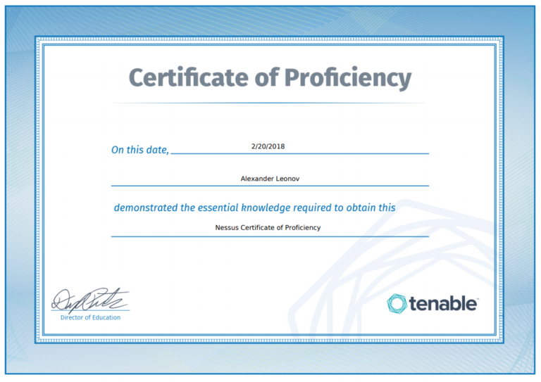 Tenable University: Nessus Certificate of Proficiency | Alexander V. Leonov