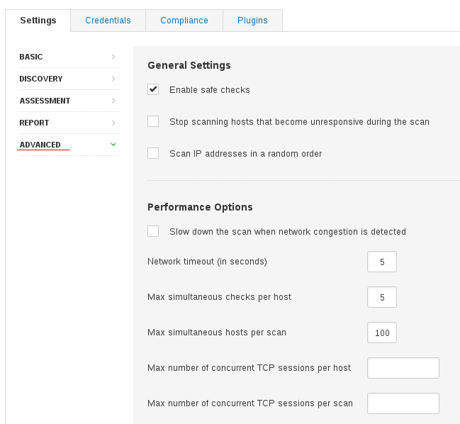 Nessus Advanced Settings timeouts