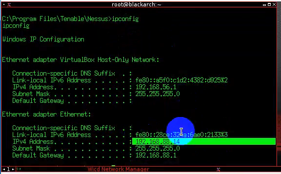 BlackArch Windows Nessus ipconfig