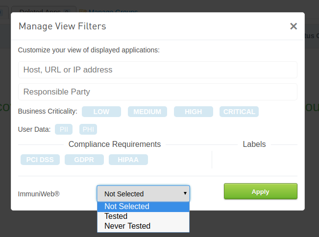 High-Tech Bridge ImmuniWeb Application Discovery filters