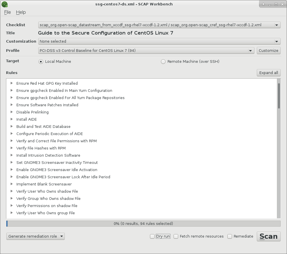 SCAP Workbench PCI DSS CentOS7