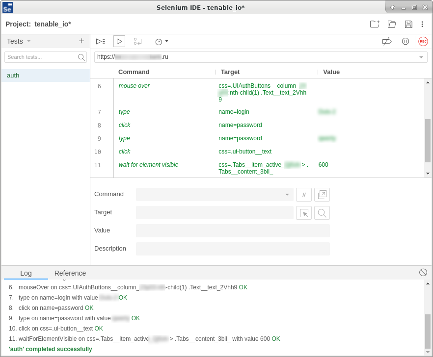 Selenium IDE Tenable Authentication