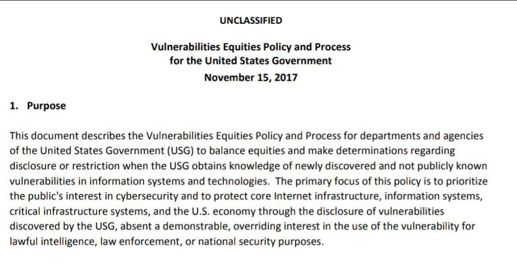 Vulnerabilities Equities Policy and Process for the United States Government