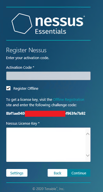 Nessus offline registration